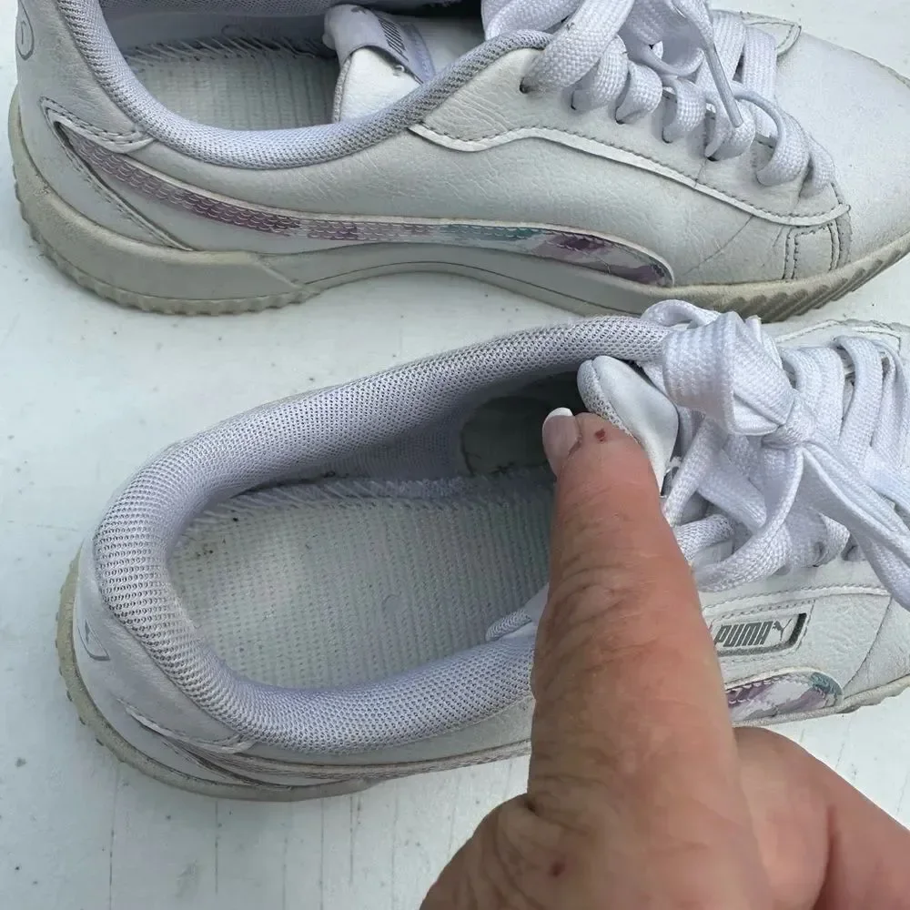 Women's White and Purple Puma Sneakers